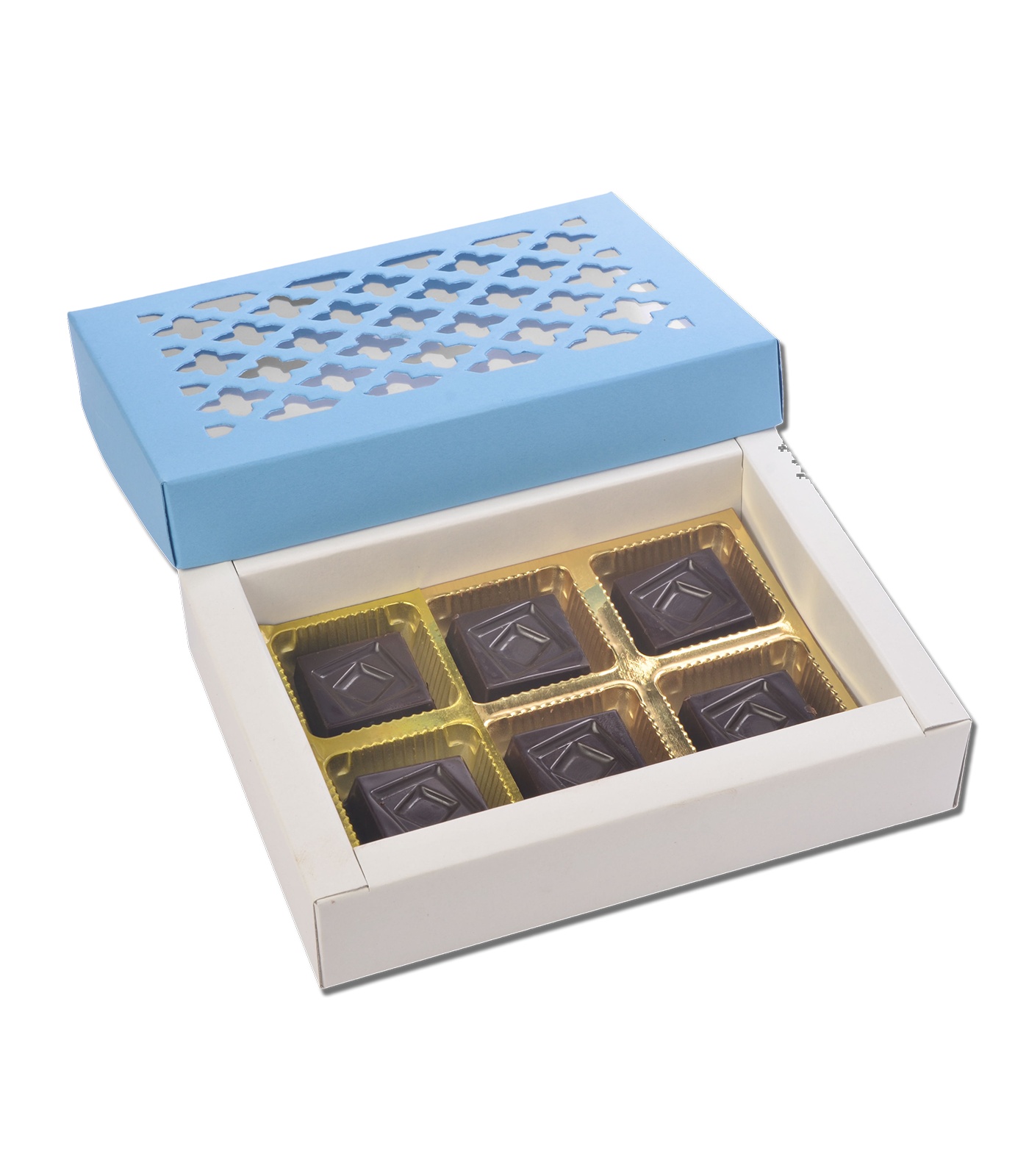 6 Cavity Chocolate Box Blue – Pack Of 10 – Wraps & Boxes