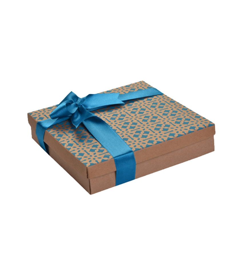 9 Cavity Kraft Turquoise Print Chocolate Box - Pack of 10