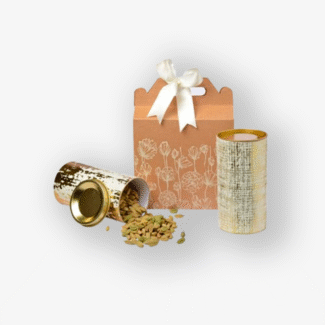 Kraft Handle Box With 2 Gold Foiled Cannisters – Pack Of 5 <br><p style="font-size:15px;">(Box: 16.5 X 7.5 X 16 cm Cannisters: 8 cm D 15 cm L)</p>