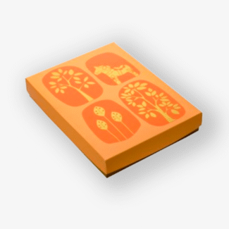 200 Gms Orange box Pack Of 10 <br><p style="font-size:15px;">(19.5 cm X 19.5 cm H - 5 cm, Patti gold at 4 cm)</p>