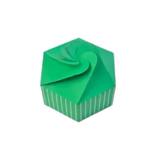 Green Printed Hexagonal Box Short <br>Pack Of 10 <p style="font-size:15px;">(15 cm D 7.5 cm H)</p>