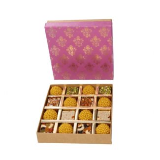 Festive 16 Pc Pink Mithai Box<br>Pack of 5 <br><p style="font-size:15px;">(7.5in Lx &.5in Wx 1.75 in H)</p>